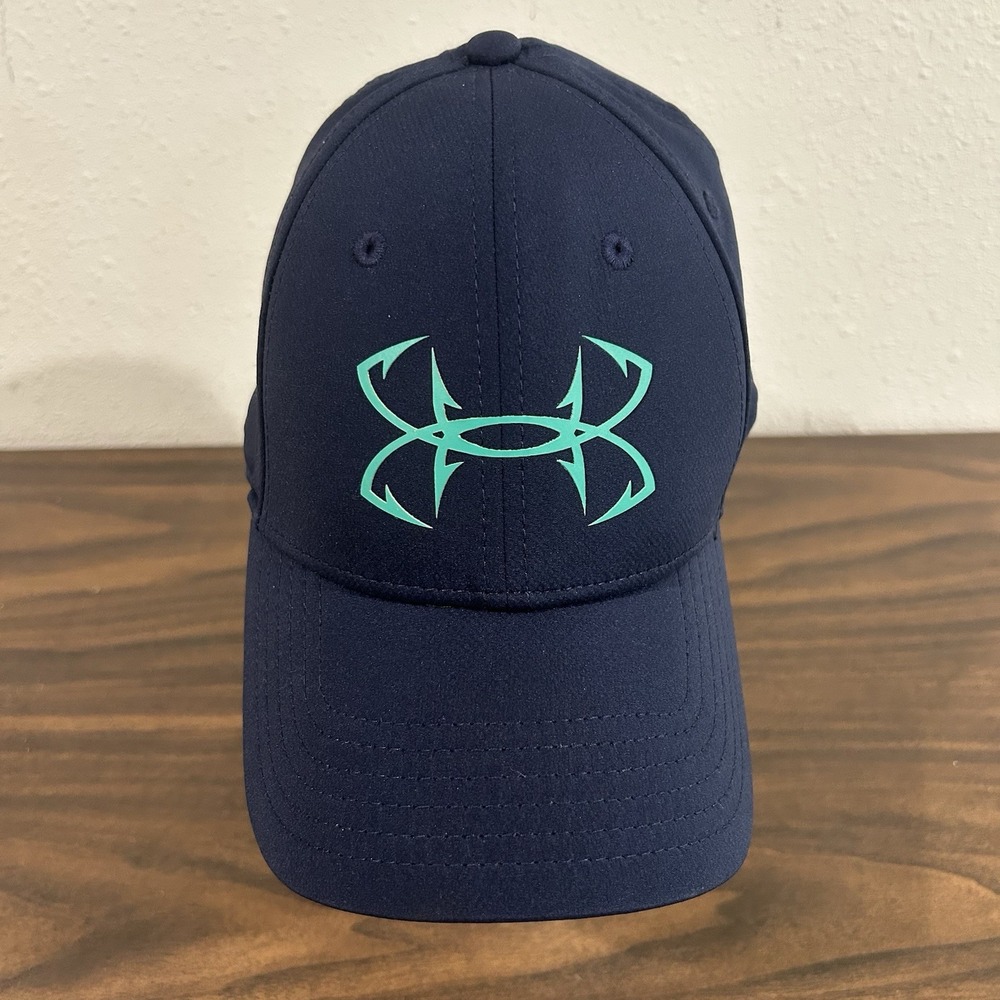 Under Armour Hat UA Navy Teal Fish Hook Logo OSFA Lightweight Outdoor Hunting